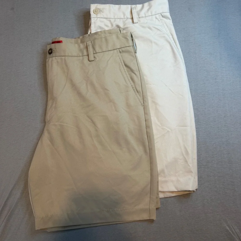 Lot 2 IZOD Mens Golf Shorts Size 36 Khaki Stone Beige Performance Flat Front